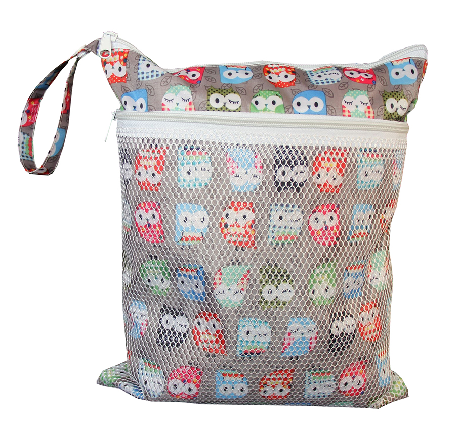 Wet Dry Bags for Cloth Diapers (Owls Print)