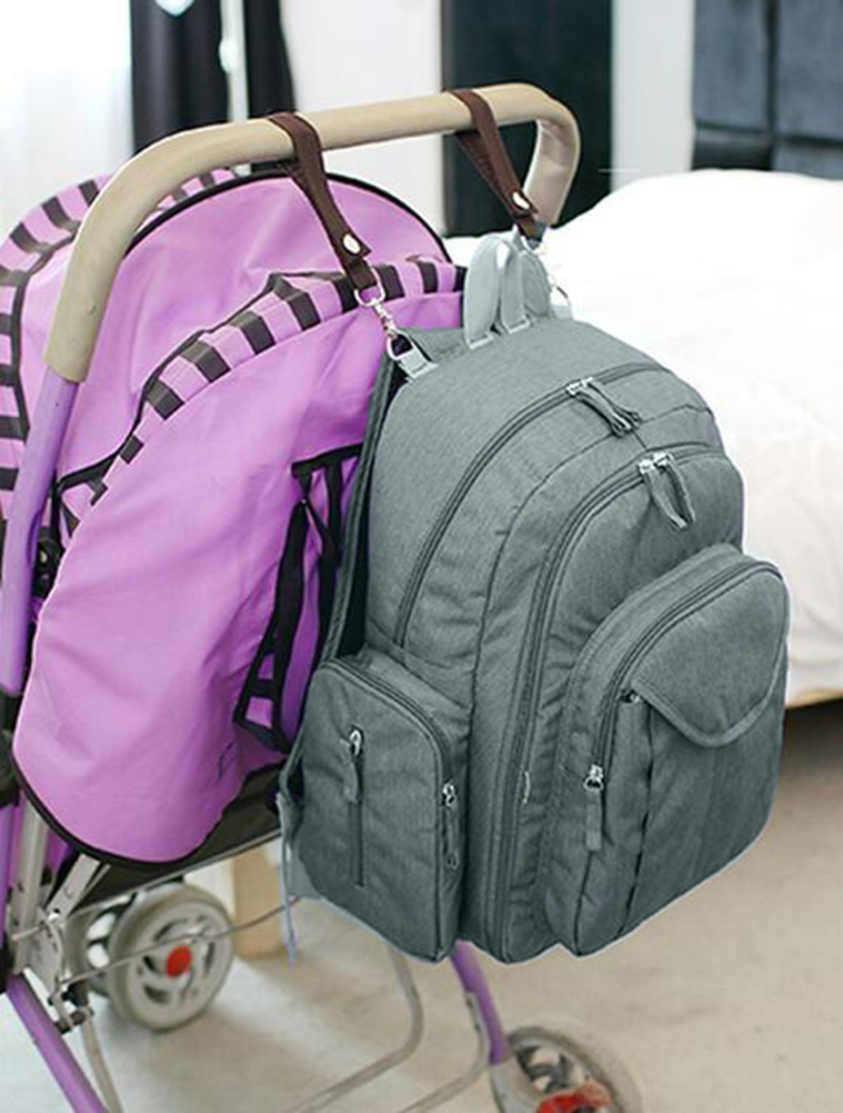 Water Resistant Durable Fabric Baby Diaper bag with Insulated Bottle Pouch Mummy Travel Backpack 3 Piece Set (Flax grey)
