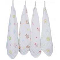 Soft Muslin Cotton Baby Washcloths, Face Towel with Loop, 12"x12" Reusable Wipes Burp Cloth (4 Packs, Monkey Pattern)