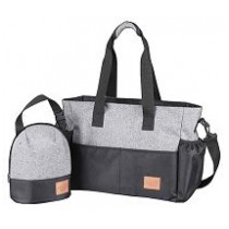 Waterproof Anti-fouling Diaper Tote Bag with Insulated Zippered Bag 2 Pieces Set (Grey) 