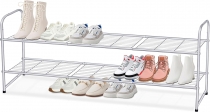 2 Tier Metal Long Shoe Rack for Closet, Grey