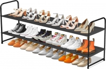 2 tier long shoe rack black